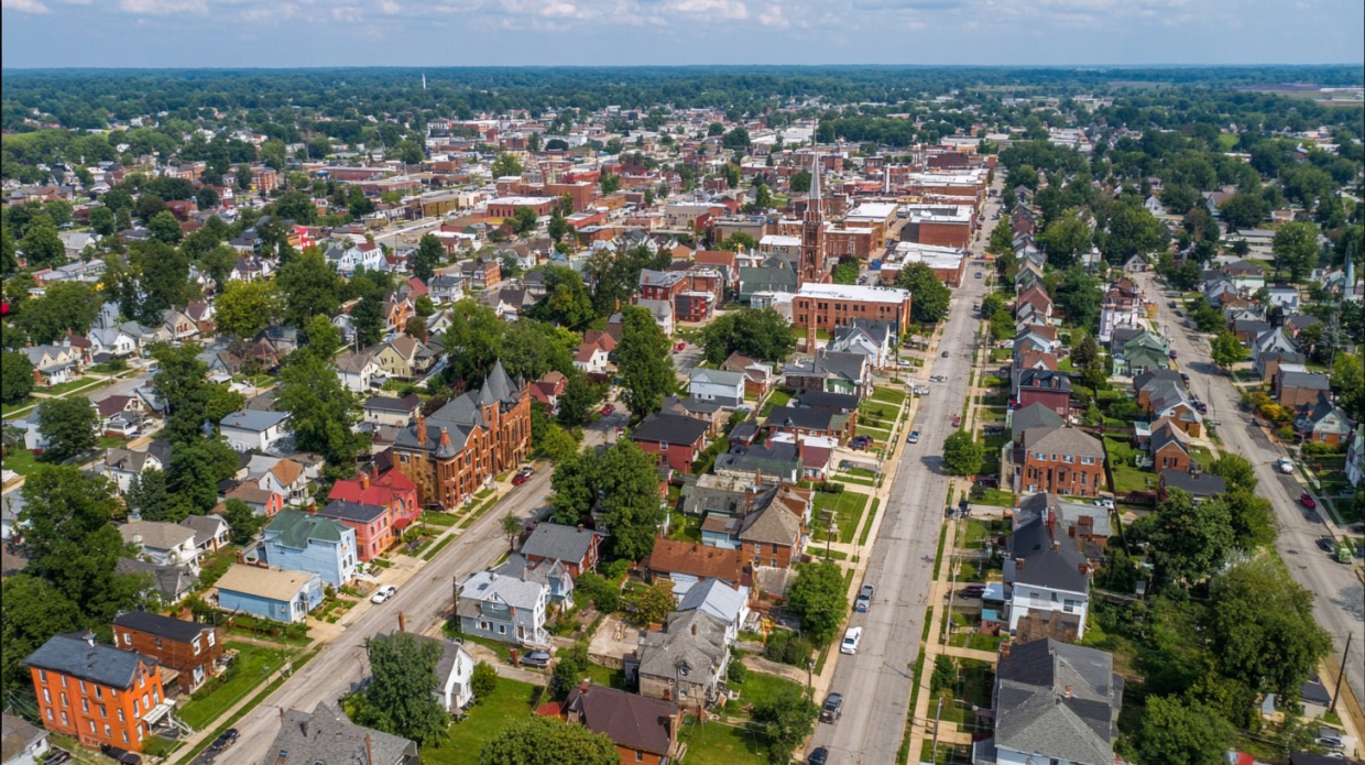 Aerial photo of a residential neighborhood in Lima, Ohio