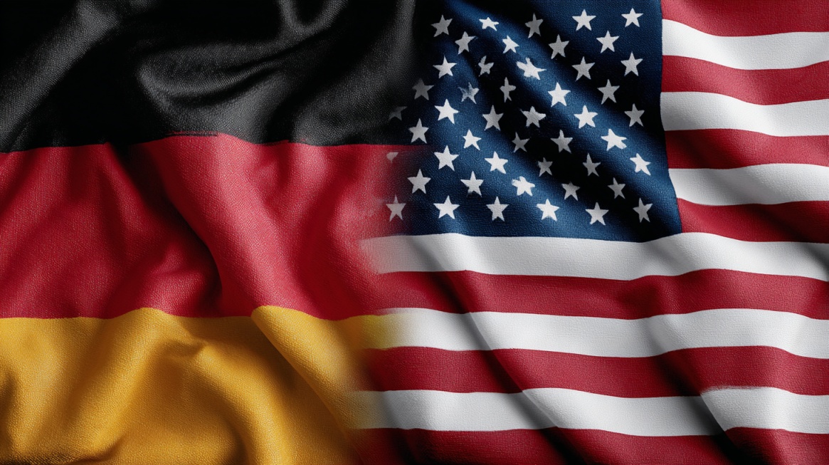German and American flags blended together, symbolizing the historical connection between Germany and the United States